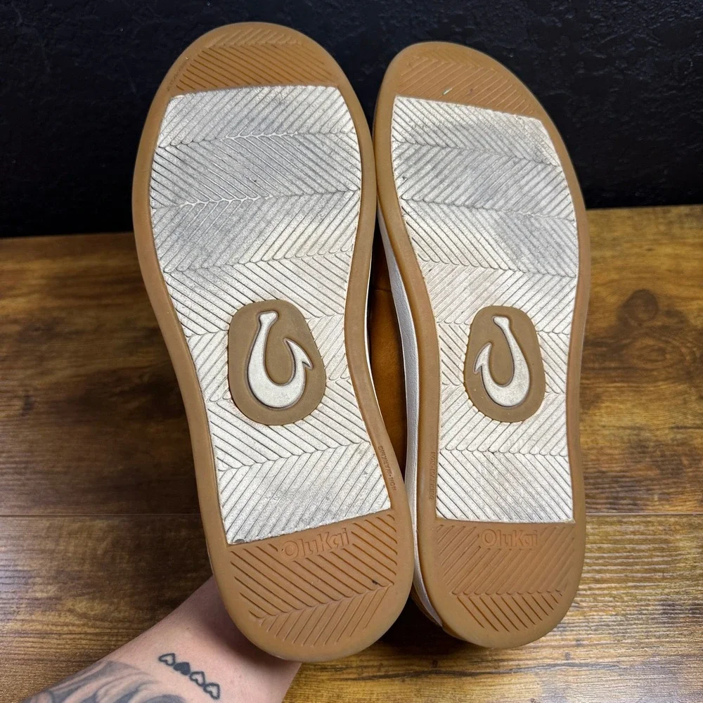 OluKai Kakaha 10557-FXFX Tan Leather Slip-On Loafers Mens Size 13 US / 46 EU